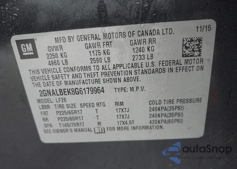 2016 Chevrolet Equinox Ls z USA, uszkodzony, nr VIN 2GNALBEK8G6179964